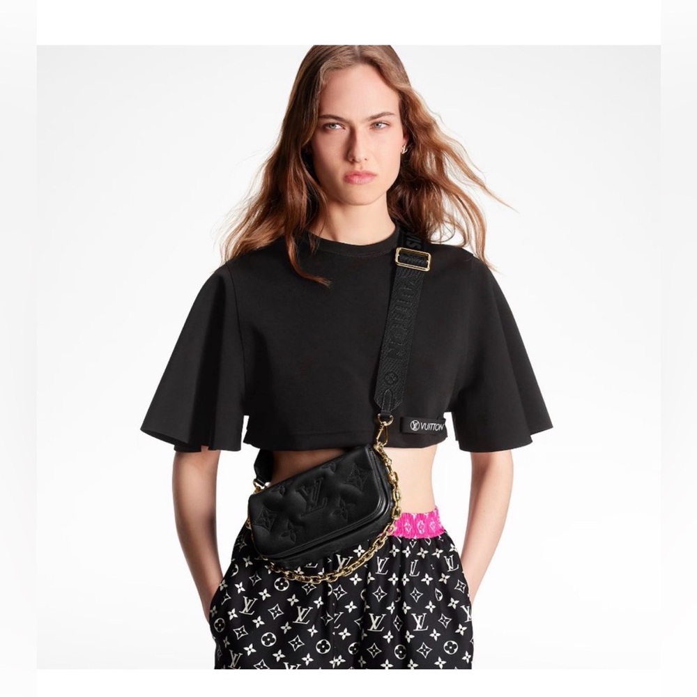 Louis Vuitton Bubblegram Black Clutch with Gold Chain